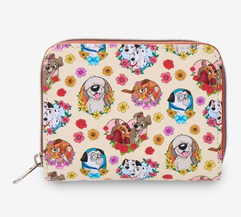 Loungefly Disney Dogs Flower Hearts Mini Zipper Wallet NWT